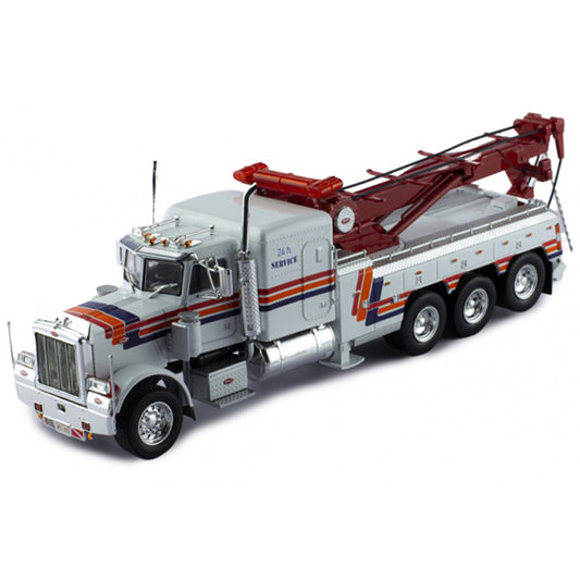 1980 Peterbilt 359 Tow Truck (White w/Blue, Orange, & Red Stripes)