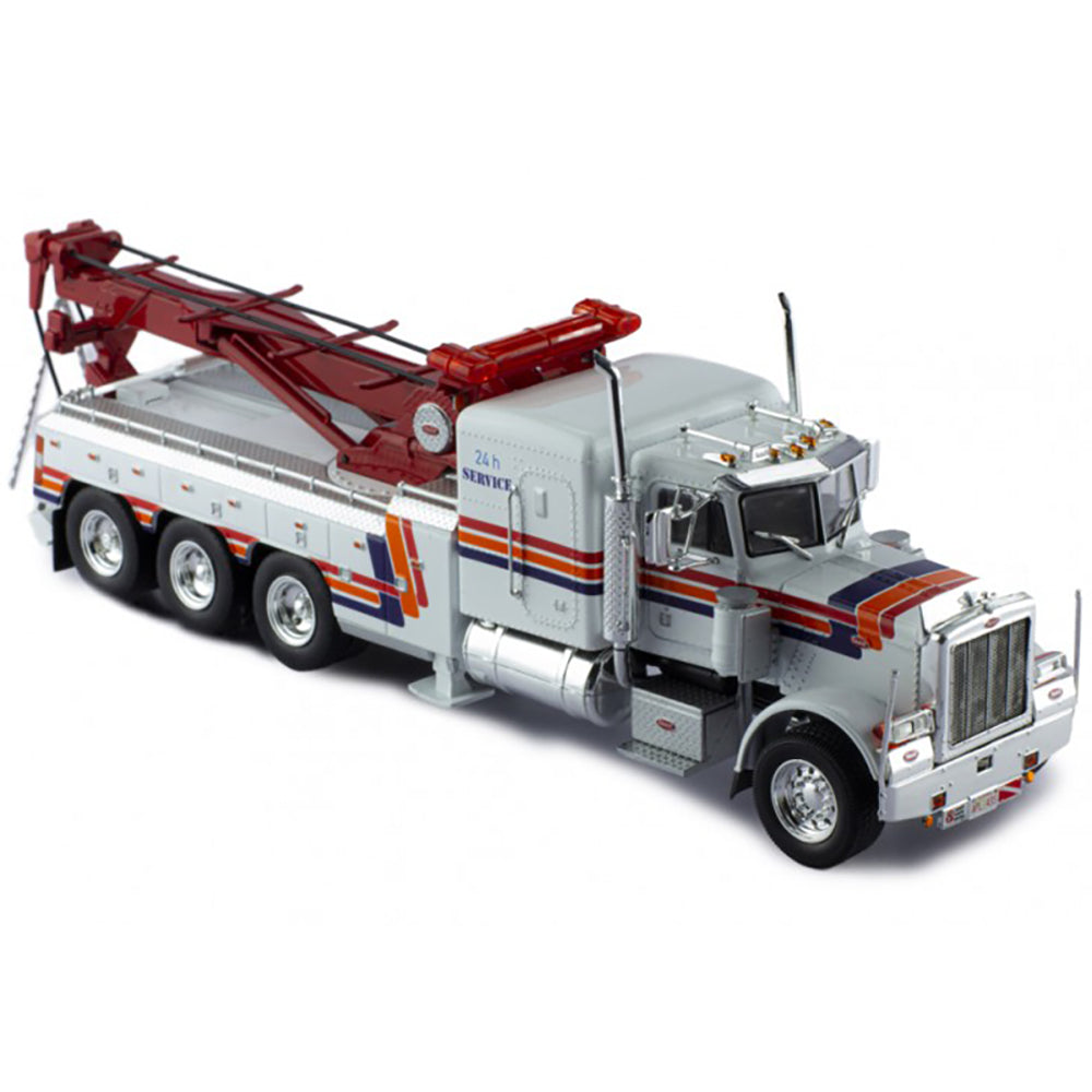 1980 Peterbilt 359 Tow Truck (White w/Blue, Orange, & Red Stripes)