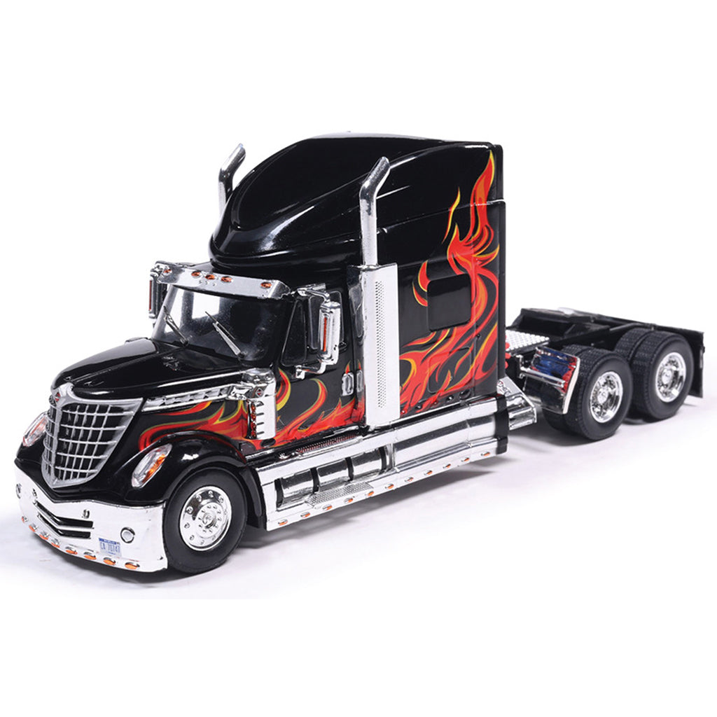 Model truck with flame design on a white background