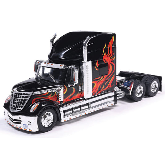Model truck with flame design on a white background