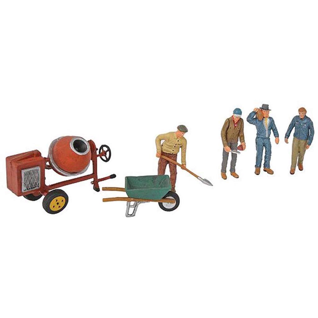 Masonry Workers (4) w/Cement Mixer & Wheel Barrow