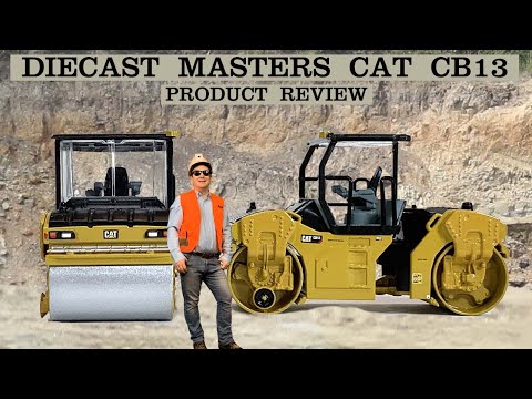 YouTube Thumbnail for a product review video on the Diecast Masters Cat CB13 Tandem Roller
