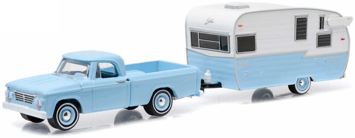 1963 Dodge D-100 (Light Blue) w/Shasta 15' Airflyte Camper (Light Blue/White)