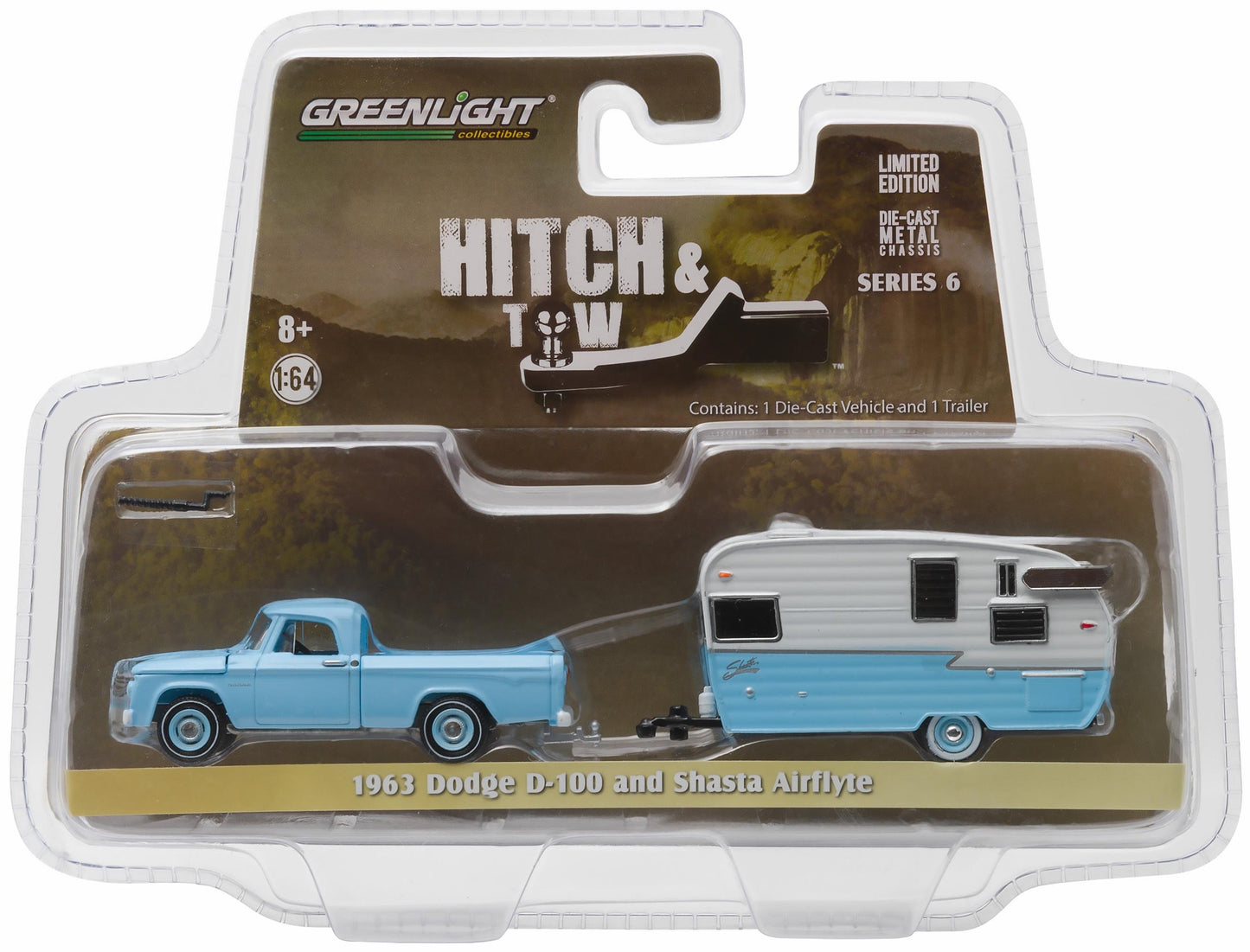 1963 Dodge D-100 (Light Blue) w/Shasta 15' Airflyte Camper (Light Blue/White)