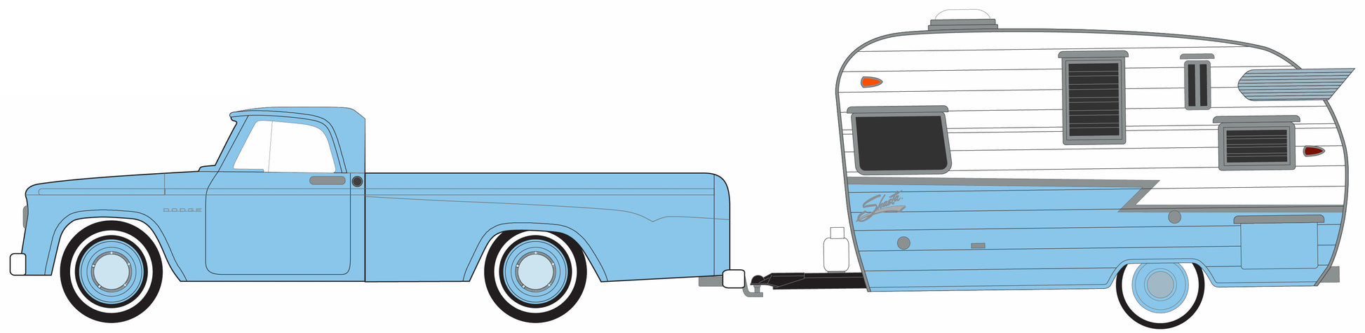 1963 Dodge D-100 (Light Blue) w/Shasta 15' Airflyte Camper (Light Blue/White)