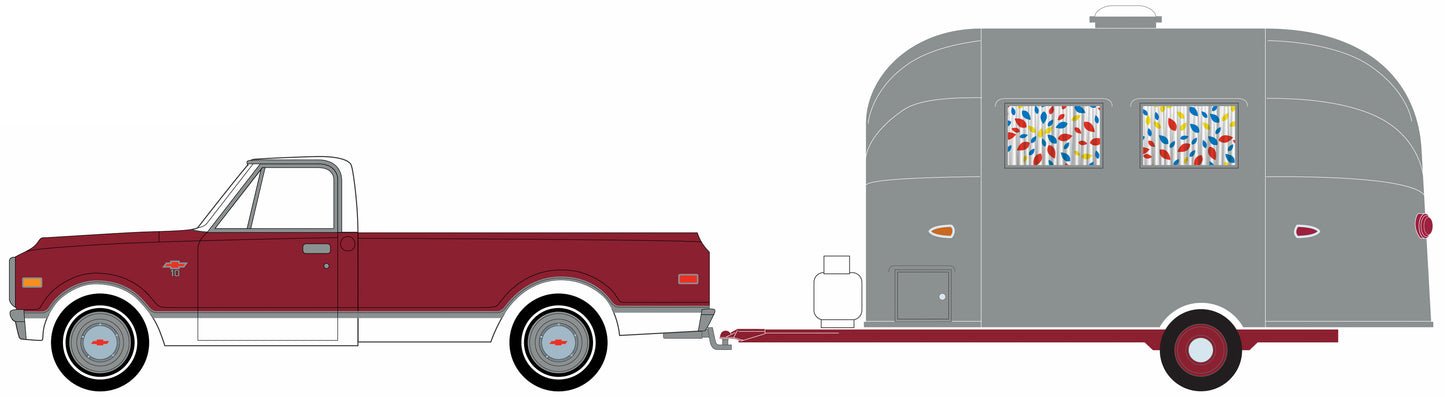 1968 Chevy C-10 (Red/White) w/Airstream 16' Bambi Sport Camper (Stainless Steel/Red Trim)