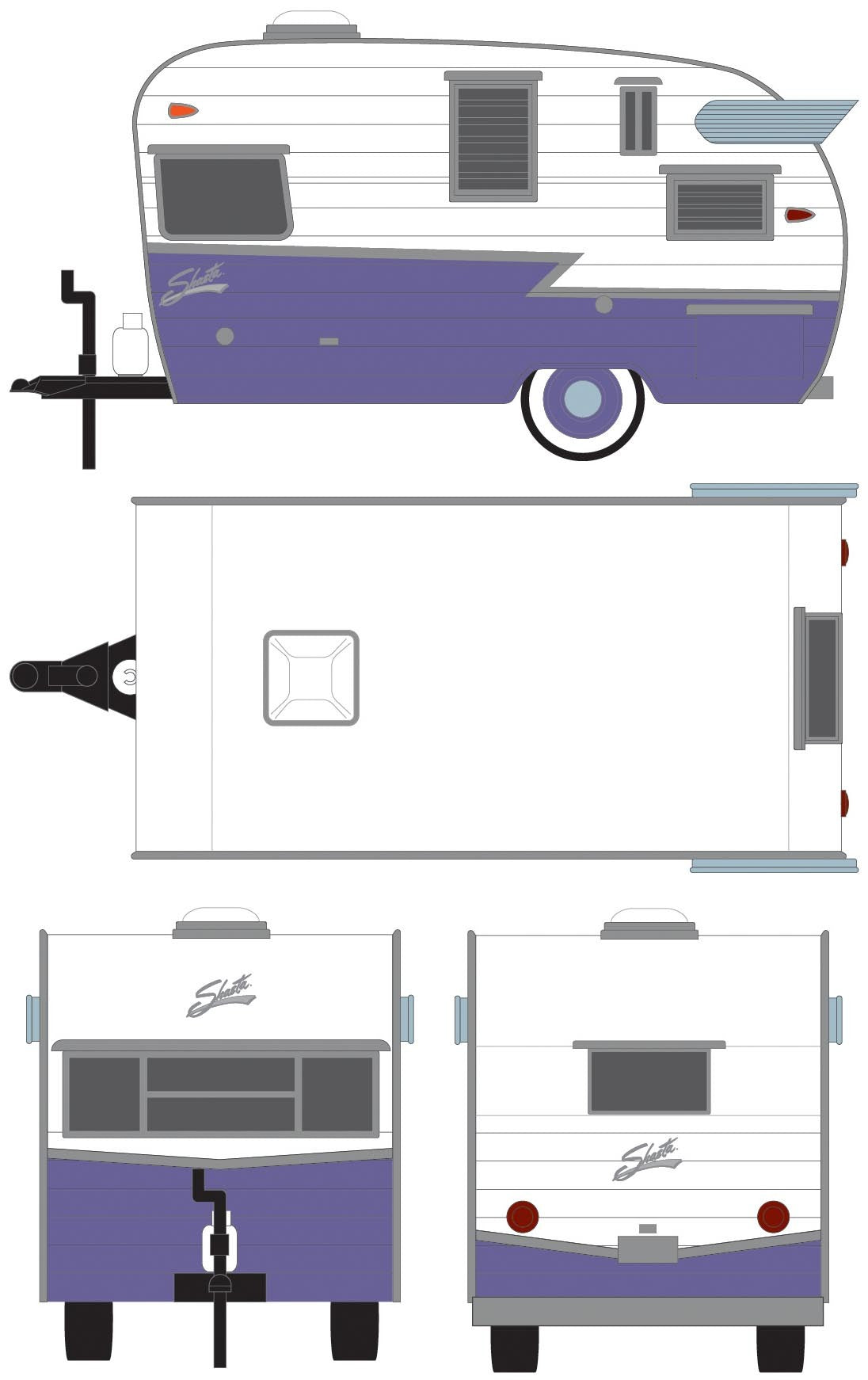 1959 Shasta 15' Airflyte Travel Trailer (Purple/White)