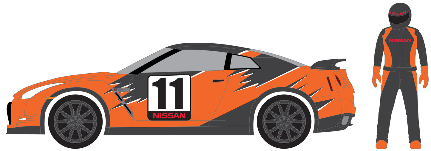 2011 Nissan GT-R (Black/Orange) w/Race Car Driver Figure