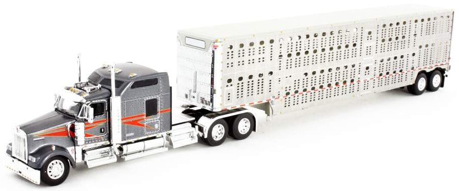 Kenworth W900L with 53' Tri-Axle Wilson Silverstar Livestock Trailer (Gunmetal Gray)