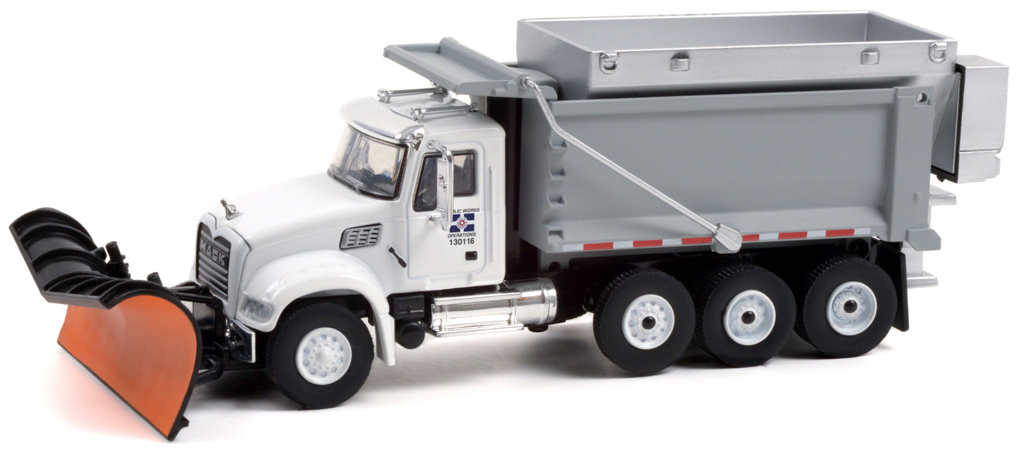 2019 Mack Granite Dump Truck with Snow Plow and Salt Spreader "Indianapolis Department of Public Works" (White/Silver)