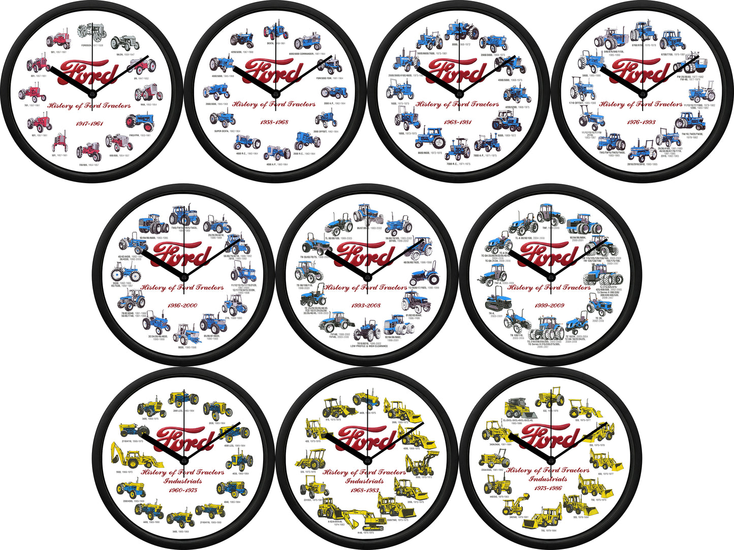 Ford Tractors & Industrials 1917-2009 Set of 10 Wall Clock