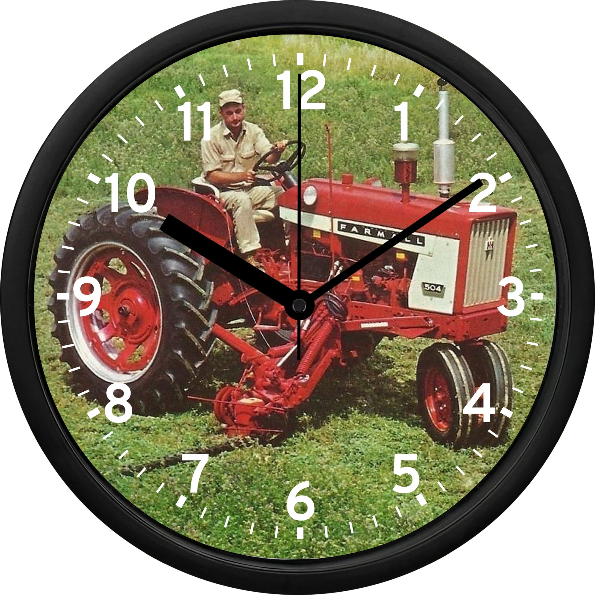 International Harvester Farmall 504 Tractor with Side Mounted 115 Mower Wall Clock